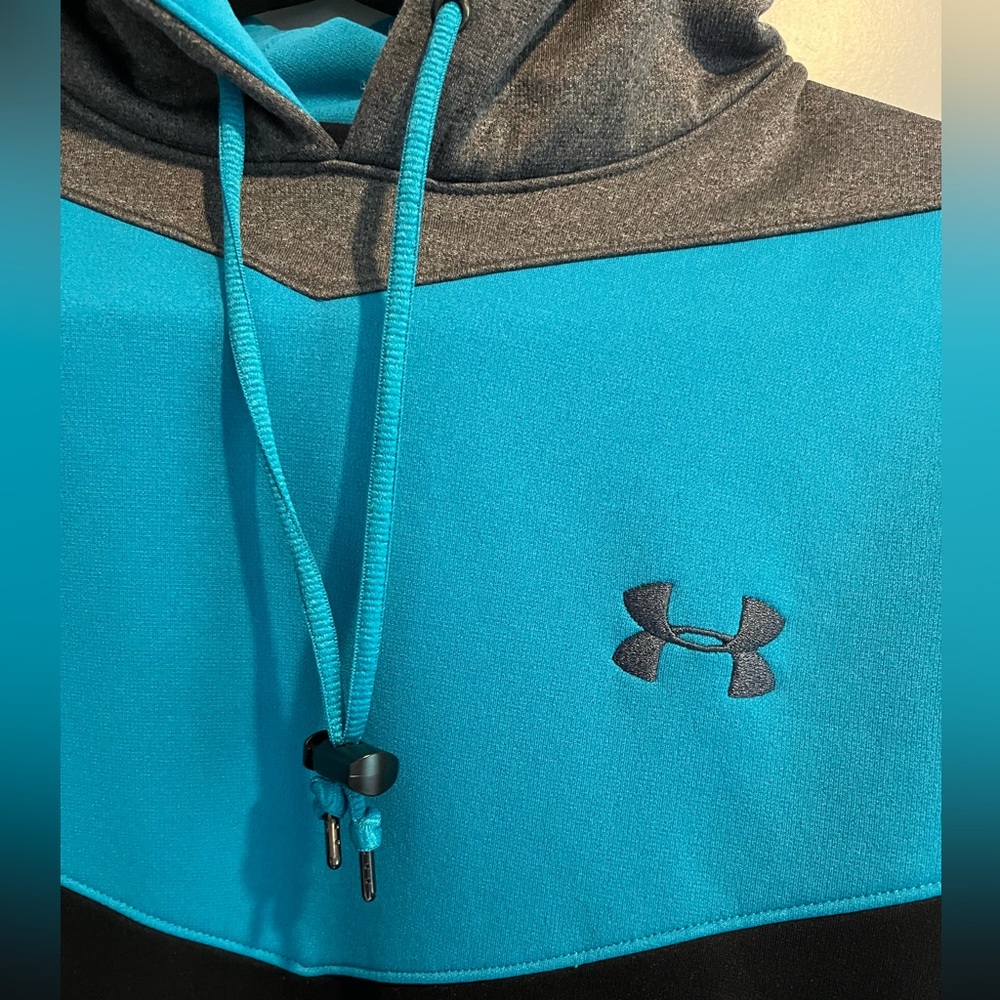 Under Armour brand Aqua Blue and Black Color Hoodie - Size Medium - Picture 3 of 5